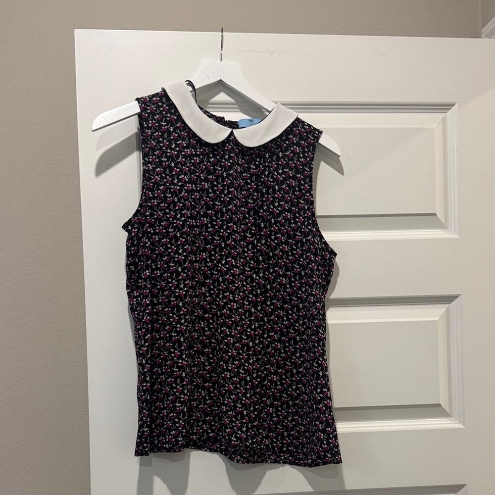 CeCe Black and Pink Floral Tank Top